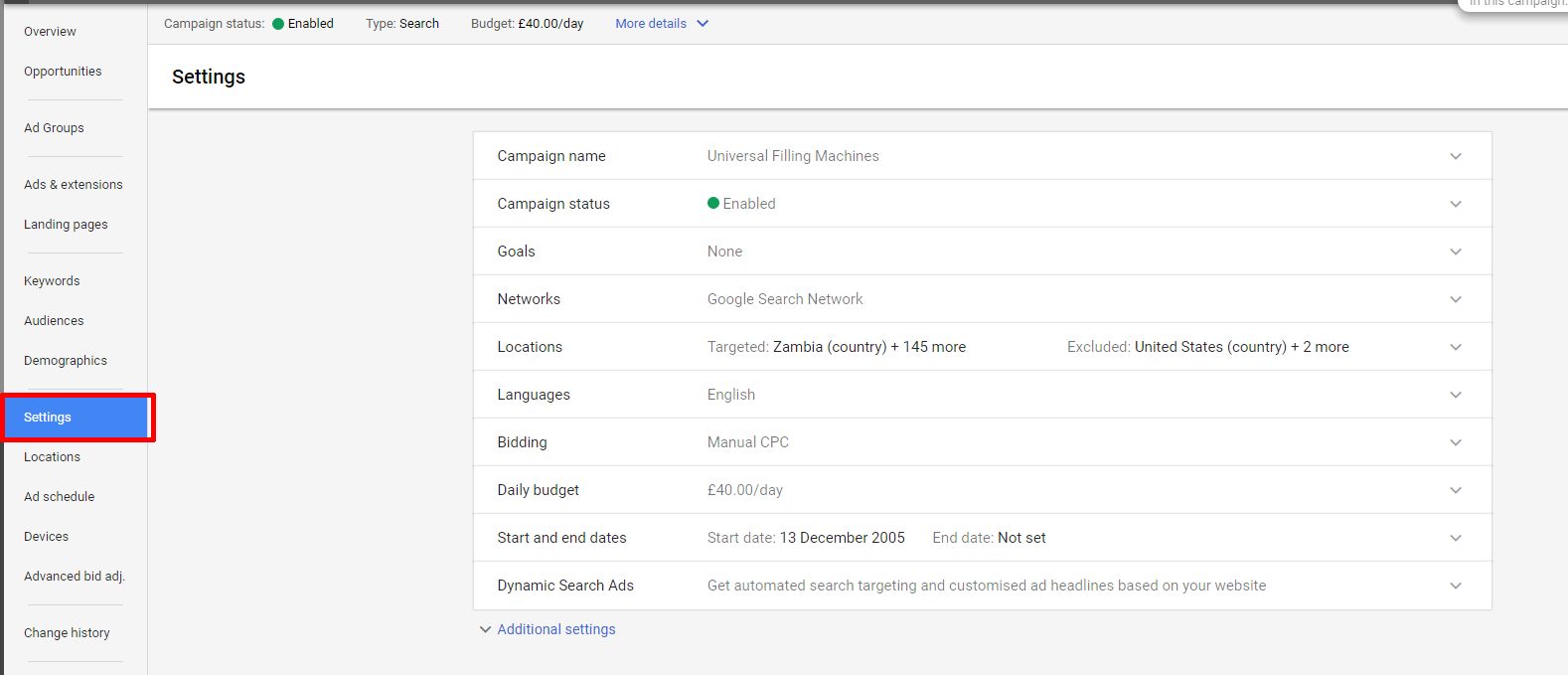 Adwords settings new interface