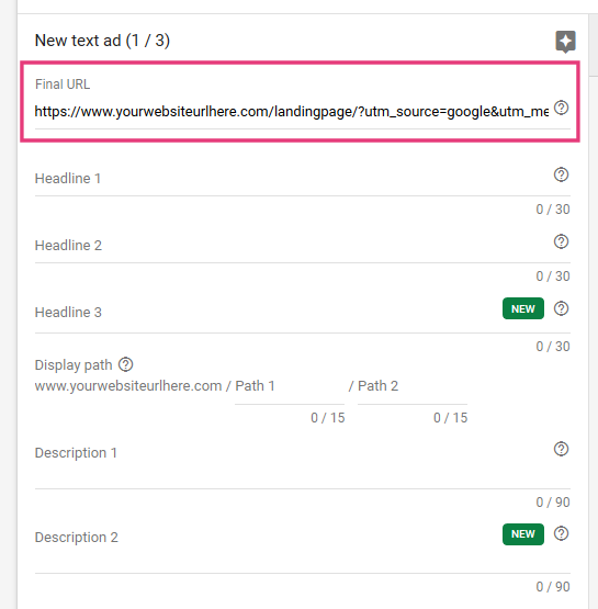 Google Ads final url after pasting